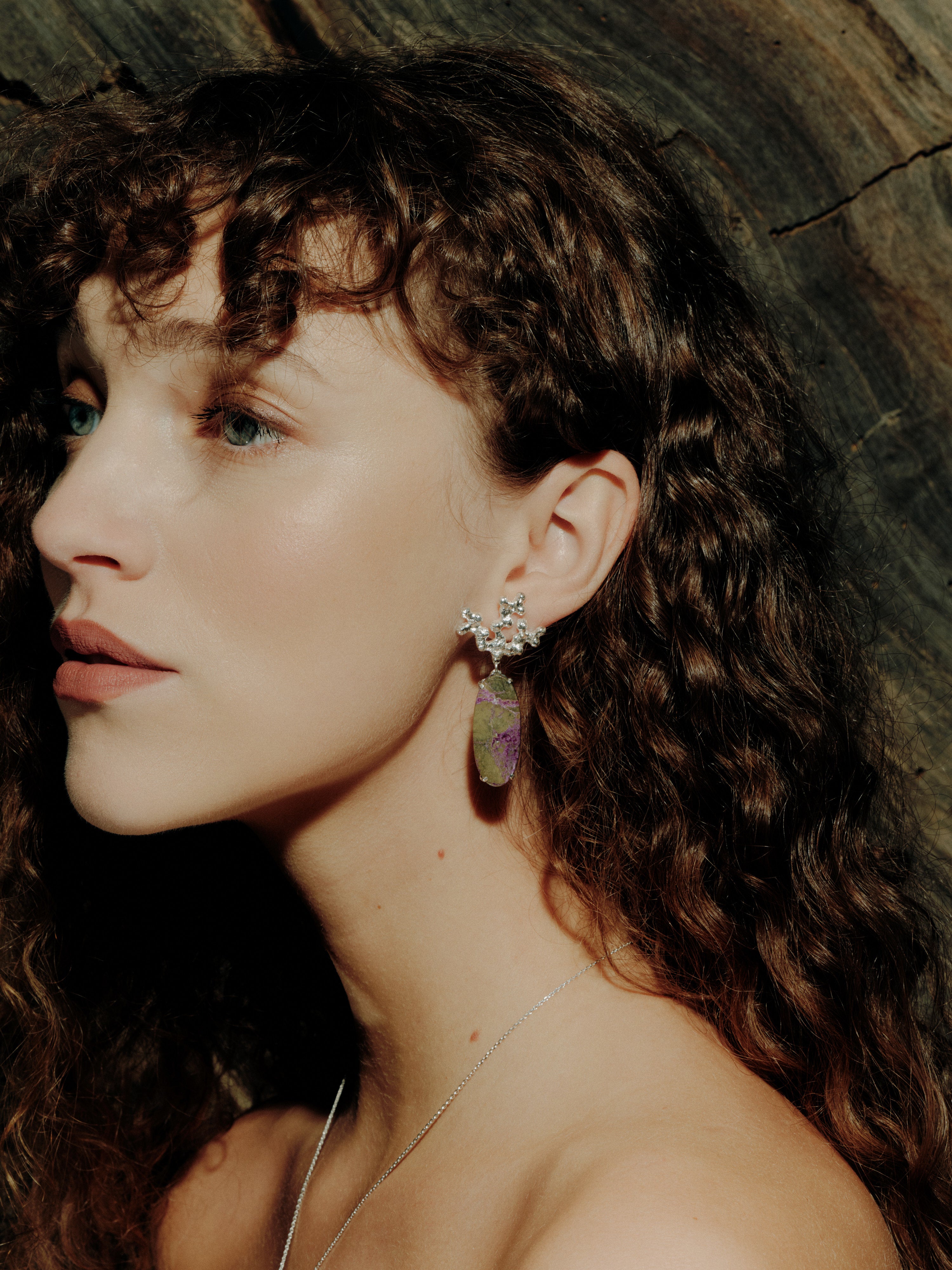 Earrings Komorebi with zoisite with ruby